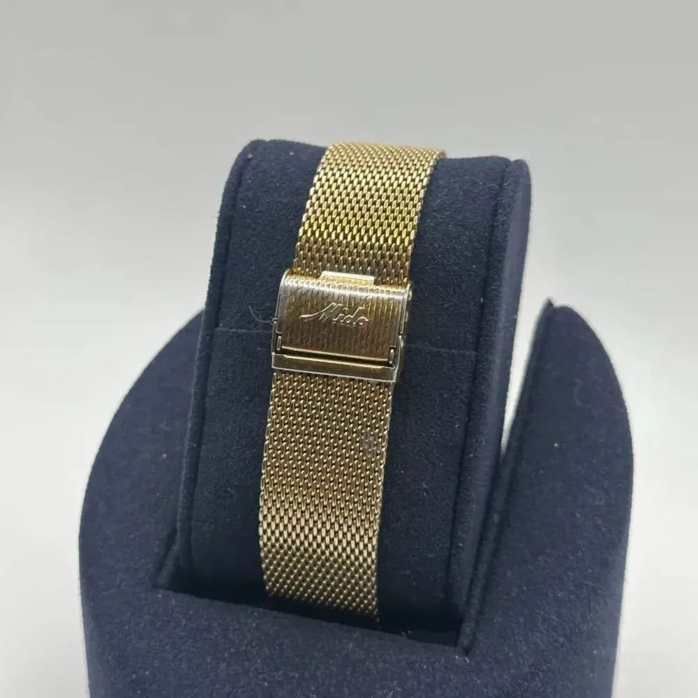 Vintage Mido Commander Estelaris Datoday Gold Tone Mesh Bracelet Watch 0583